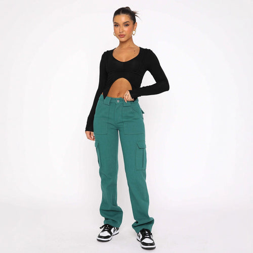 Damen Cargo-Style Hose mit hohen Taschen und entspannter Passform EB
