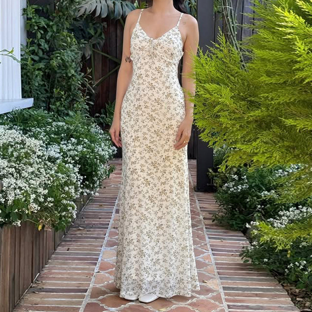 Damen Exquisites Trägerkleid mit floralem Muster und bindbarem Dekolleté EB