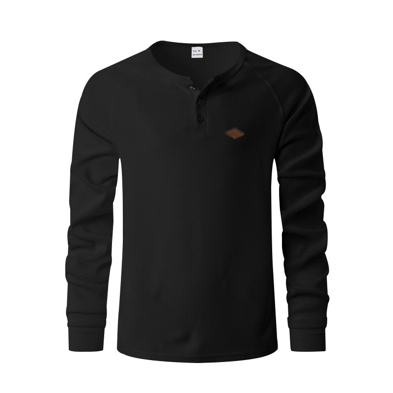 Herren nan strukturiertes Langarmshirt mit kurzer Knopfleiste, Raglanärmeln und dezenter Logo-Applikation EB