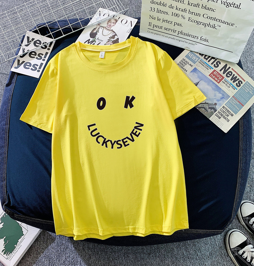 Damen modisches T-Shirt mit lässigem Smiley-Print und hochwertiger Baumwollqualität EB