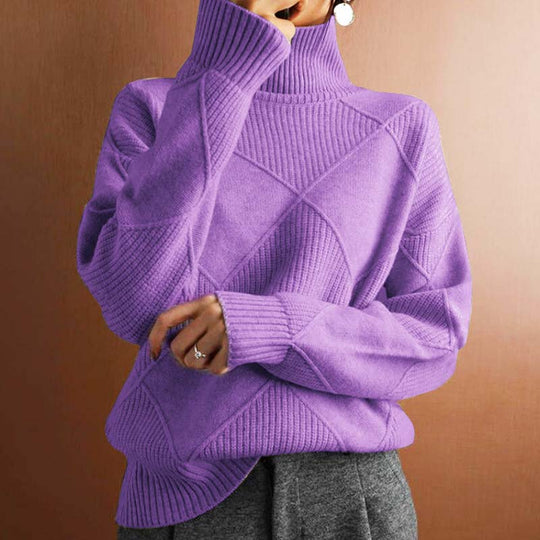 EB | Einfarbiger Klassischer Strickpullover Für Damen