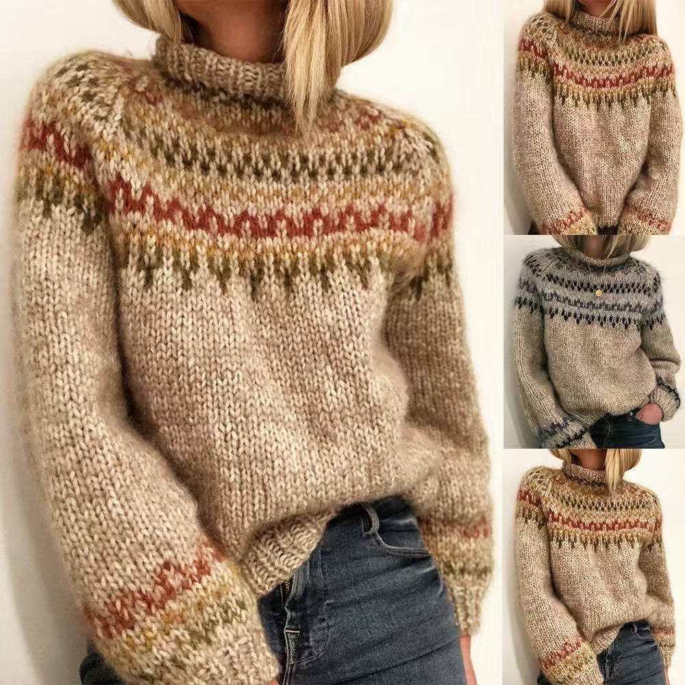 Damen nan kuscheliger Norweger-Strickpullover mit Stehkragen und Oversize-Passform EB