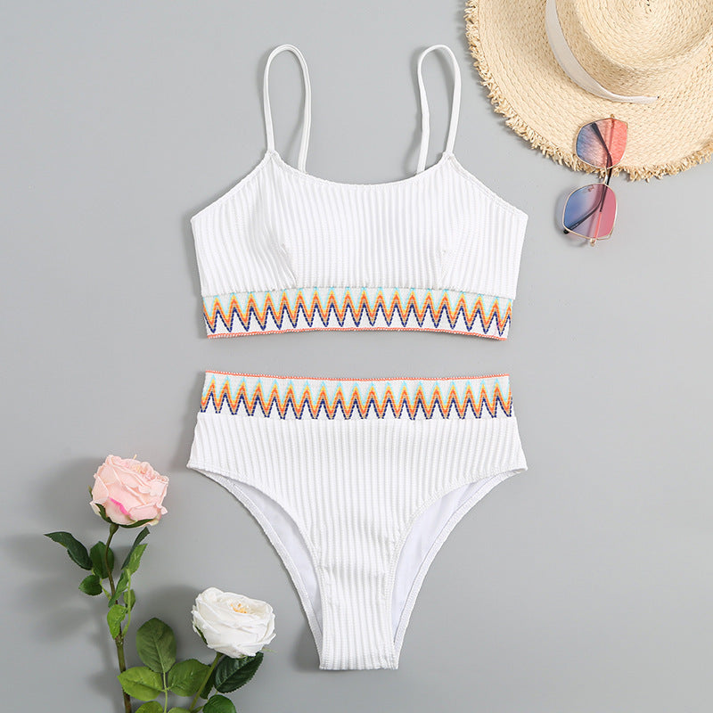 Damen integriertes Bikiniset mit geometrischem Muster EB