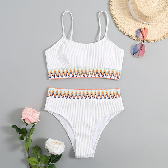 Damen integriertes Bikiniset mit geometrischem Muster EB