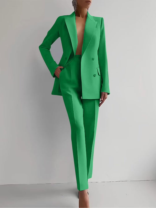 Damen elegantes Zweiteiler-Anzug-Set mit tailliertem Blazer und schmalen Hosen EB