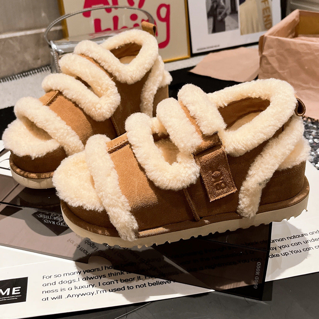 Damen Flauschige Hausschuhe mit verstellbarem Riemen und warmem Innenfutter EB