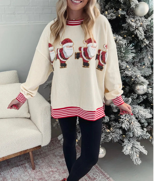 Damen Oversized Sweater mit festlichem Weihnachtsmotiv EB