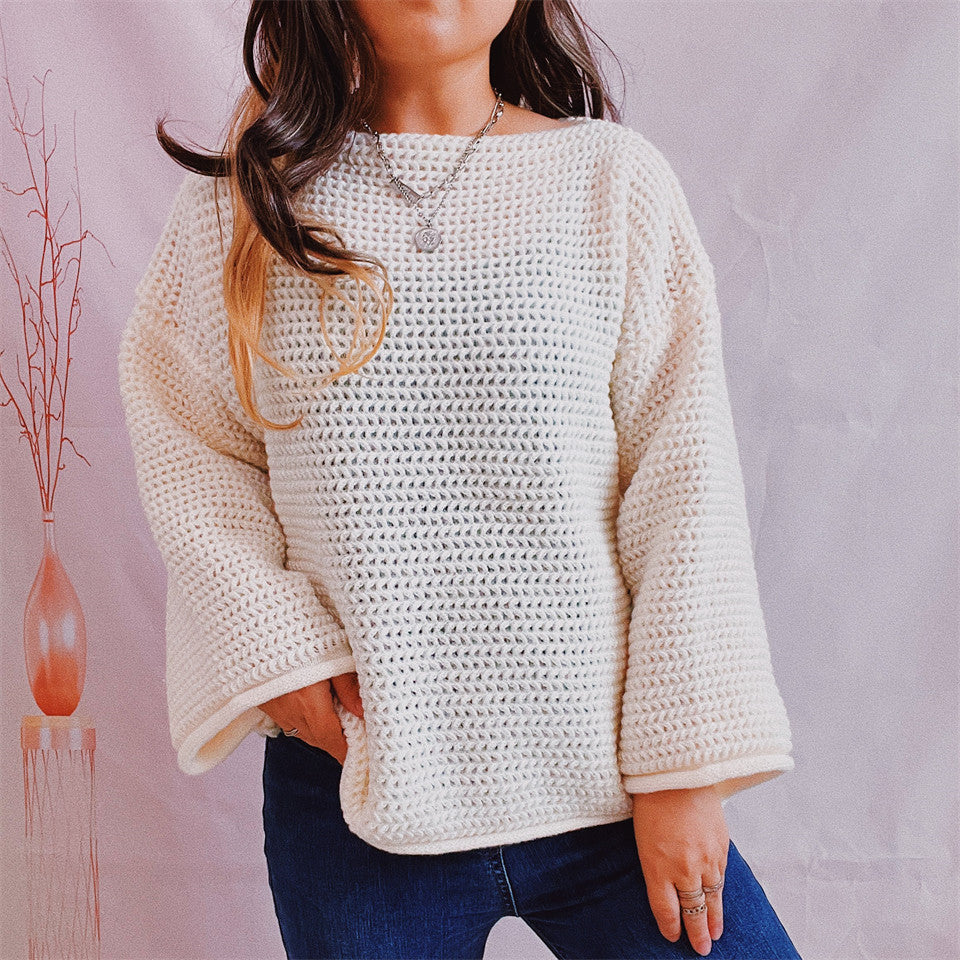 Damen Grobstrickpullover mit weitem Schnitt und lässigen Ärmeln EB