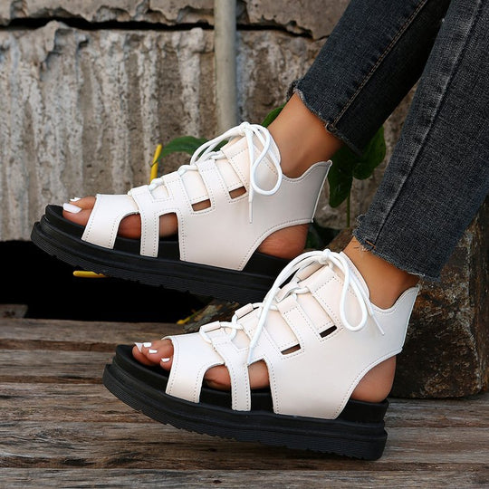 Damen trendige offene Schnürsandalen mit innovativem Cut-Out-Design EB
