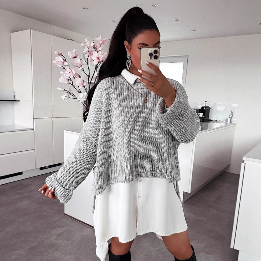 Damen oversized Strickpullover mit strukturiertem Lochdesign und lässigem Schnitt EB