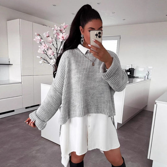 Damen oversized Strickpullover mit strukturiertem Lochdesign und lässigem Schnitt EB