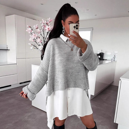 Damen oversized Strickpullover mit strukturiertem Lochdesign und lässigem Schnitt EB