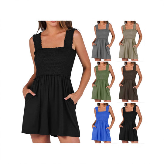 Damen verführerisches Sommerkleid mit Rüschendetails und praktischen Taschen EB
