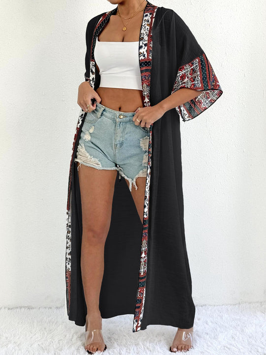 Damen eleganter, leichter Kaftan mit buntem Häkelbesatz EB