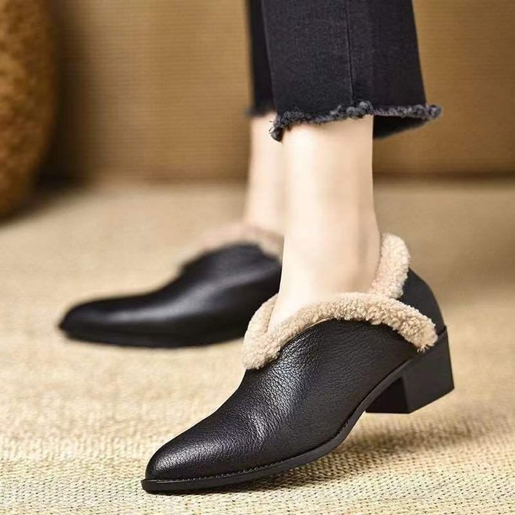 Damen Elegante Stiefeletten mit flauschigem Kragen und komfortablem Blockabsatz EB