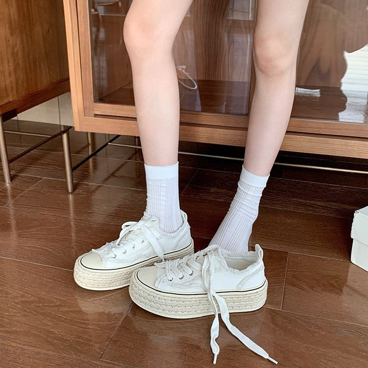 Damen modische Plateausneaker aus hochwertigem Canvas mit komfortabler Sohle EB