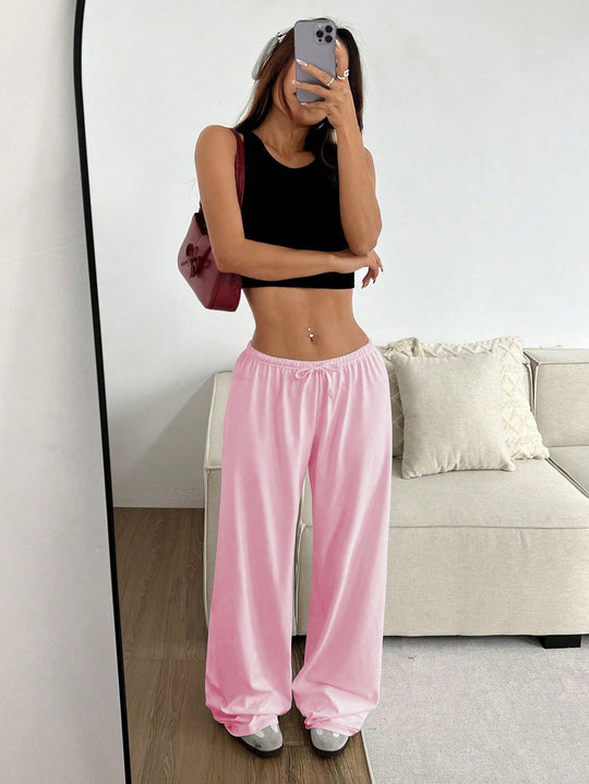 Damen lässiges Cropped-Oberteil und weite Hose Set EB
