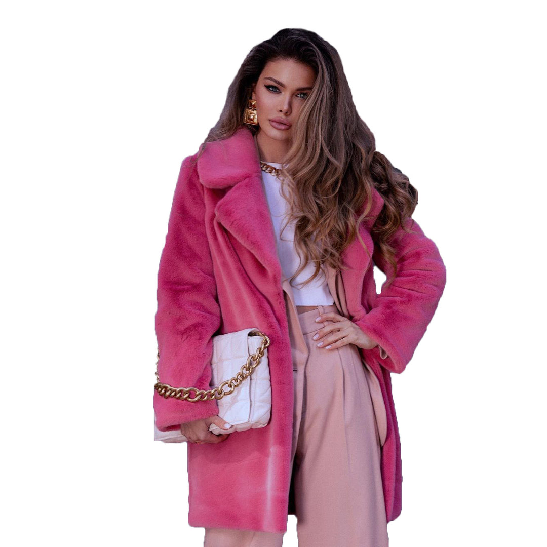 Damen Eleganter Kunstpelzmantel mit breitem Revers und weitem Schnitt EB