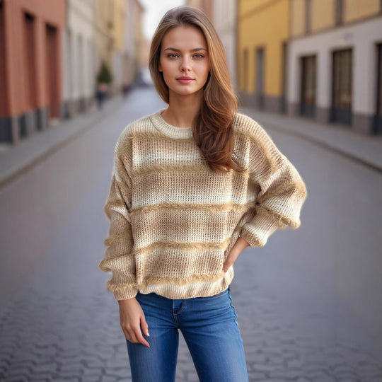 Damen kuscheliger Strickpullover mit Flair EB