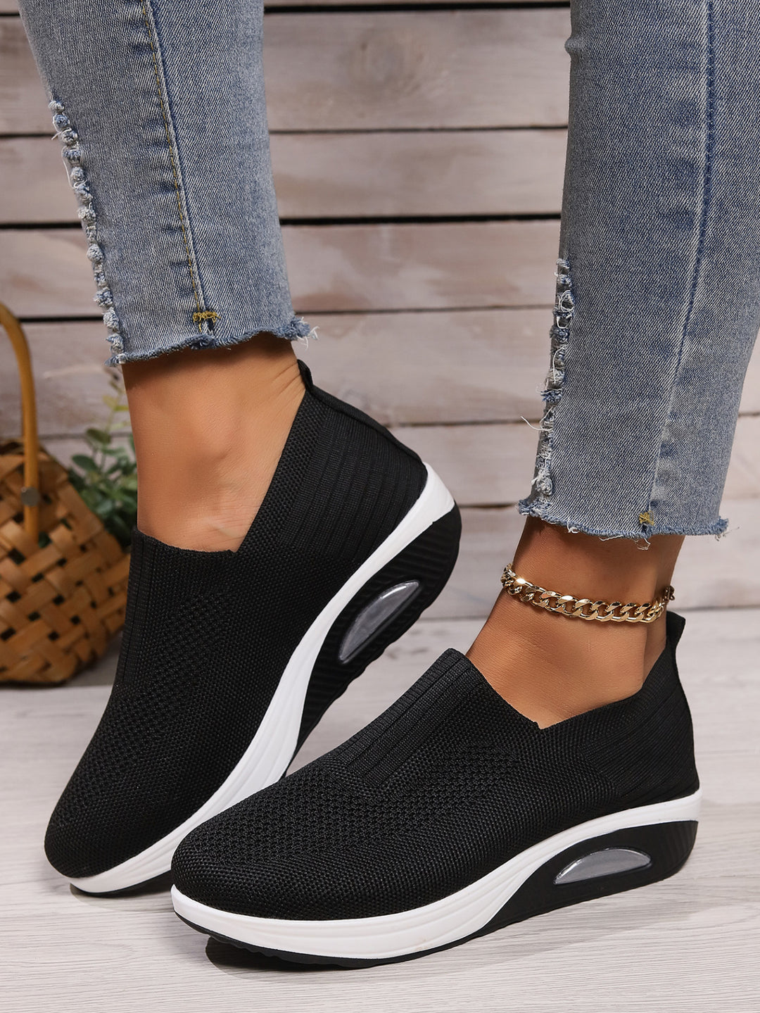 Damen Atmungsaktive Slip-On Sneakers mit elastischer Sohle EB