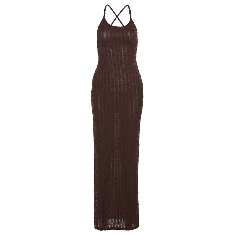 Damen Transparente Maxikleid mit Kreuzträgern und strukturiertem Design EB