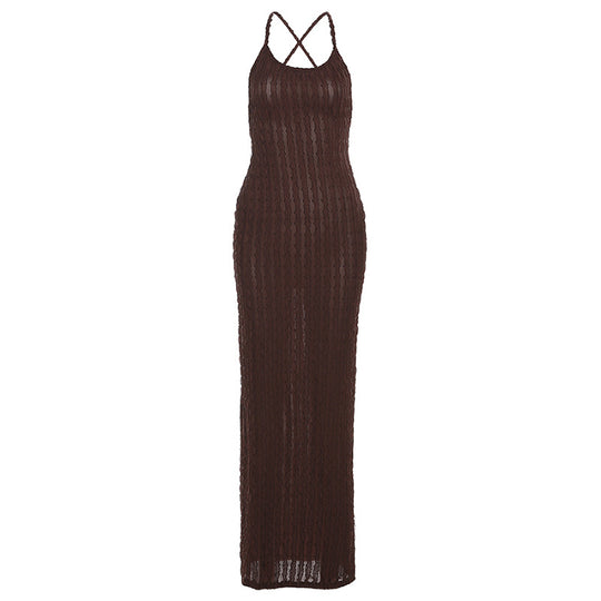 Damen Transparente Maxikleid mit Kreuzträgern und strukturiertem Design EB