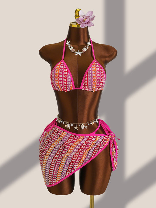 Damen Triangel-Bikini-Set mit modischem Wickelrock EB