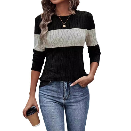 Damen modischer Strickpulli mit Struktur und kontrastierenden Ärmelabschlüssen EB