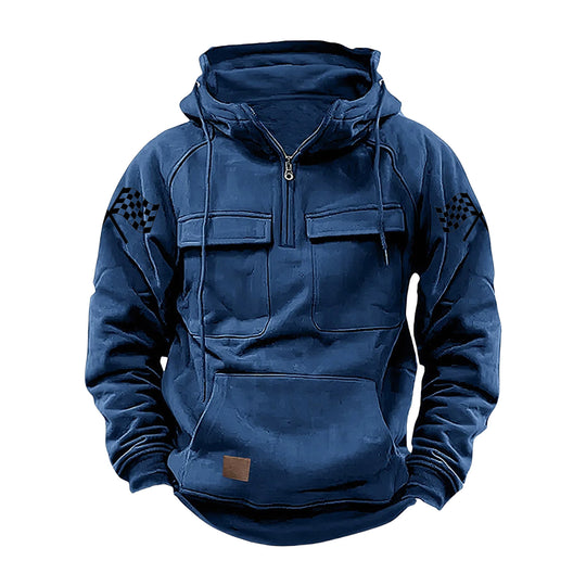 Herren nan Kapuzenpullover mit Halbzip, Cargo-Brusttaschen und Kängurutasche EB