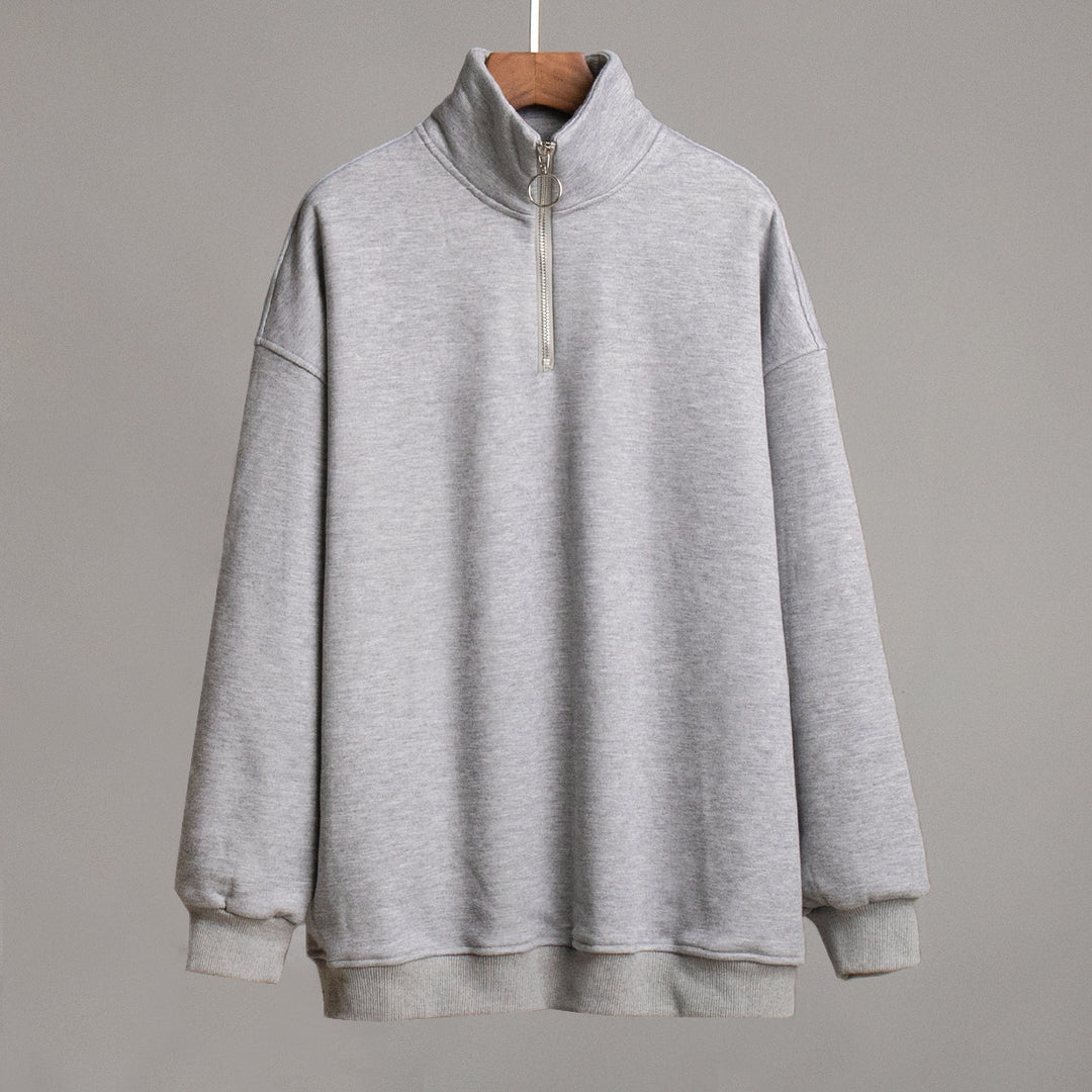 Damen lässiger Pullover mit steigendem Kragen und Reißverschluss EB