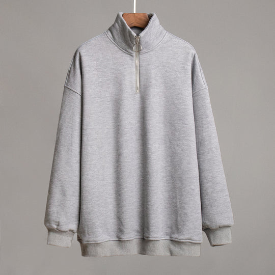 Damen lässiger Pullover mit steigendem Kragen und Reißverschluss EB