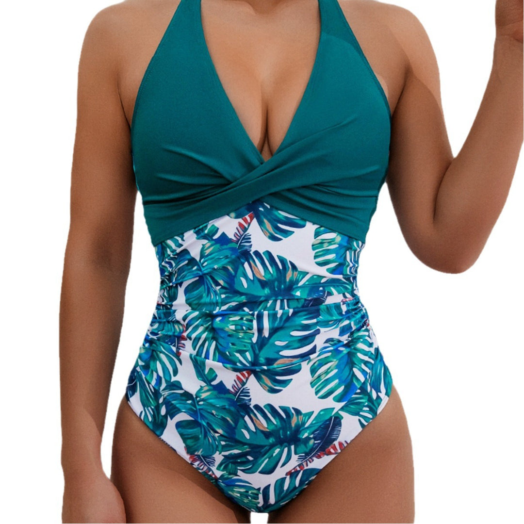 Damen Hochwertiger Einteiler-Badeanzug mit floralem Schnitt und raffiniertem Wickeldesign EB