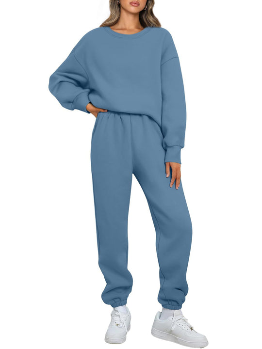 Damen nan gemütliches zweiteiliges Lounge-Set aus French-Terry mit Oversize-Sweatshirt und taillierter Jogginghose EB