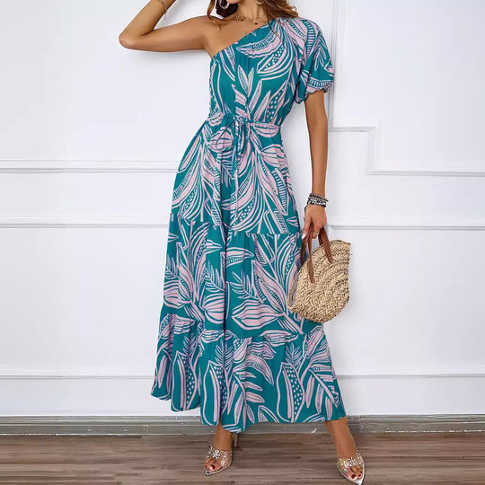 Damen Maxikleid mit asymmetrischem Design und fließendem Rock EB