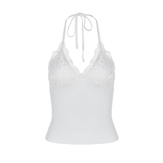 Damen Spitzen-Haltertop mit eleganten Raffungselementen EB