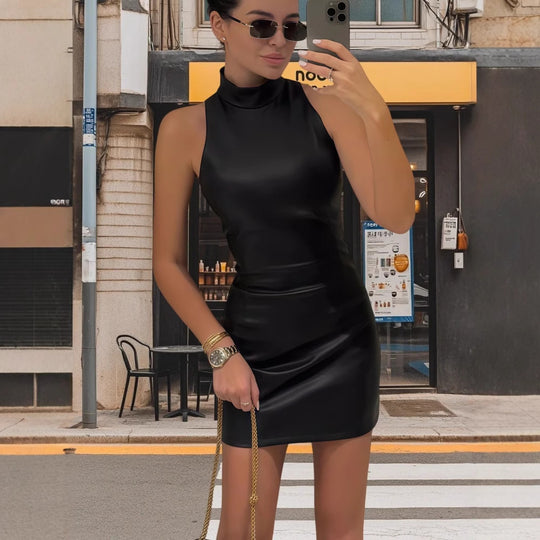 Damen Figurbetontes Nacken-Kleid im minimalistischen Look EB