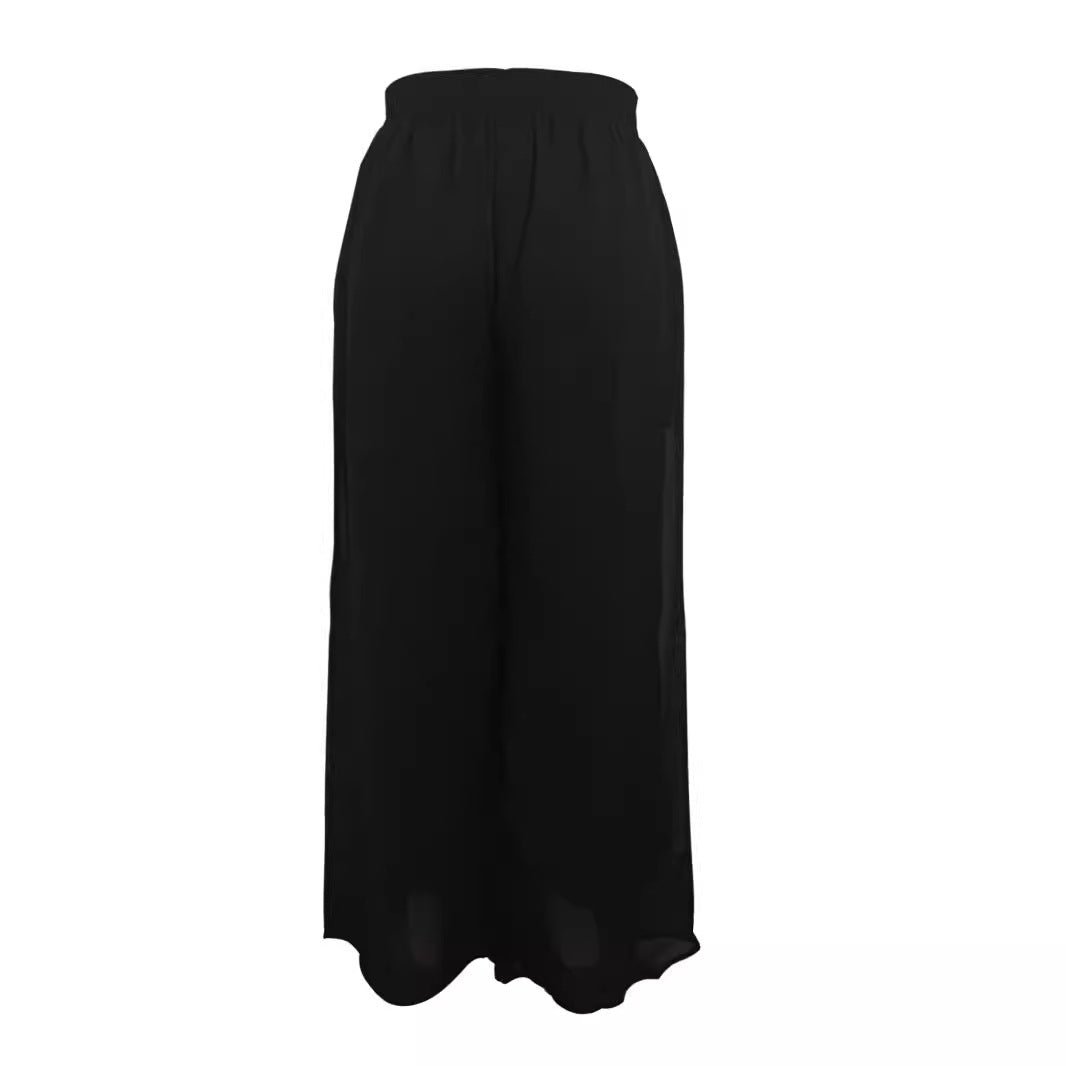 Damen Weit geschnittene Chiffon-Hose mit elastischem Taillenbund und hohen Seitentaschen EB