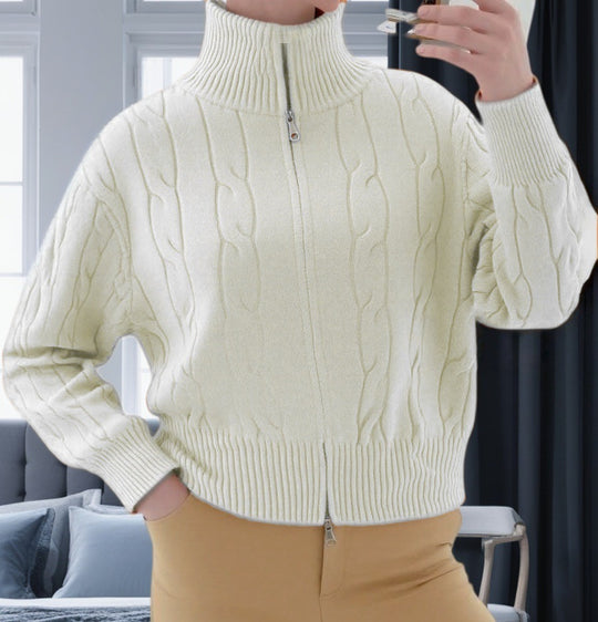 Damen Strickpullover mit hohem Kragen und Zipper EB
