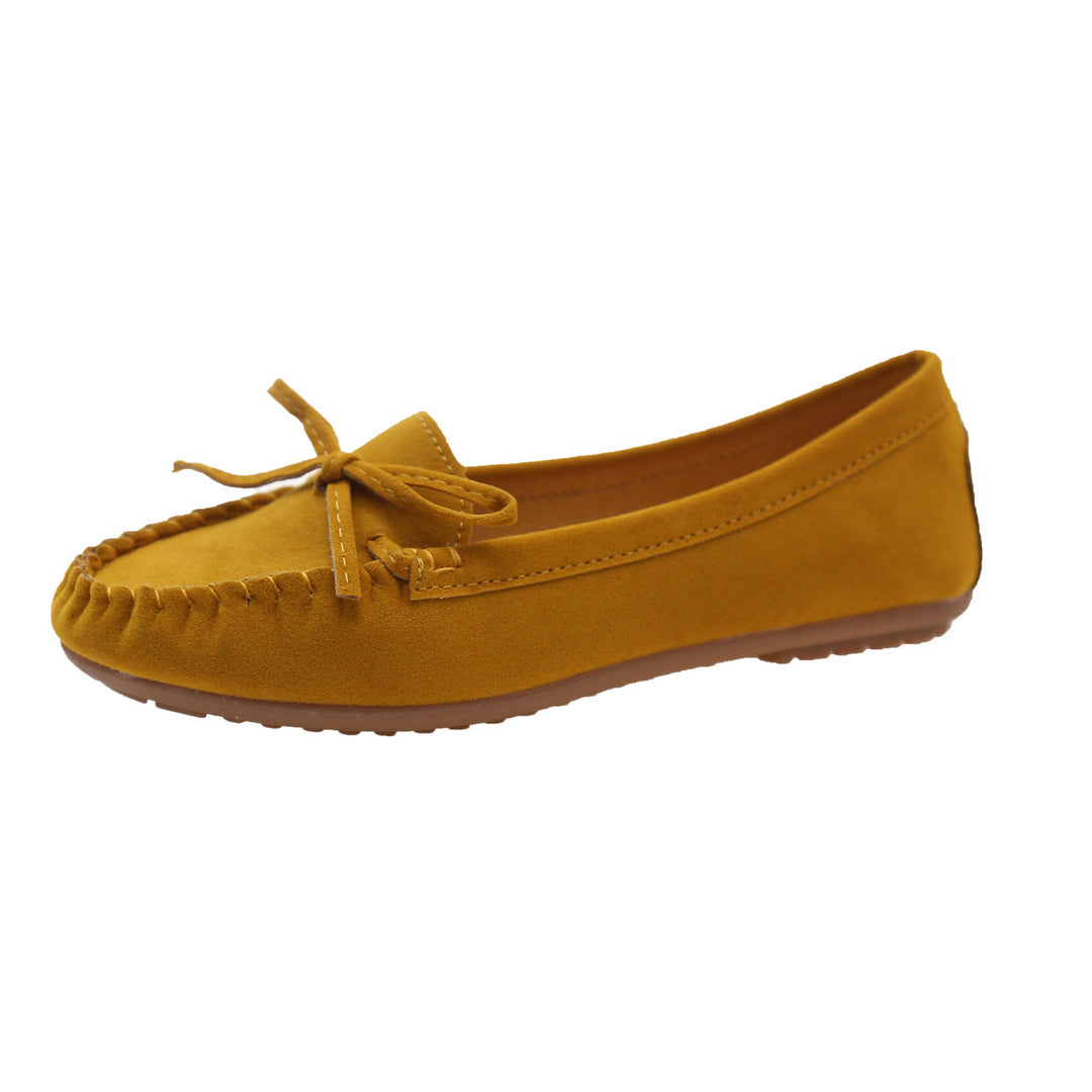 Damen Casual Wildleder Mokassin Ballerinas mit Dekorativer Schleife EB