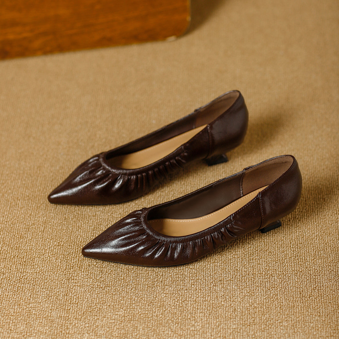 Damen elegante spitze Ballerinas mit raffiniertem Falten-Design EB
