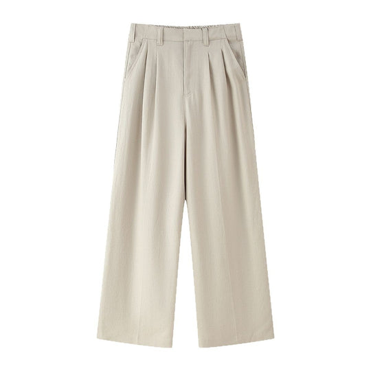 Damen elegante weite Anzughose mit Faltenwurf und hohem Bund EB