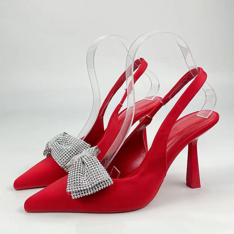 Damen Slingback-Pumps mit glitzerndem Schleifen-Design und transparentem Absatz EB