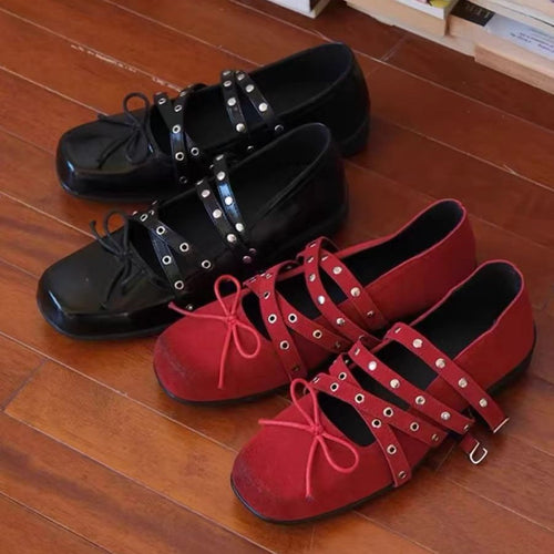 Damen Ballerinas mit elegantem Riemendesign und modischer Schnürung EB