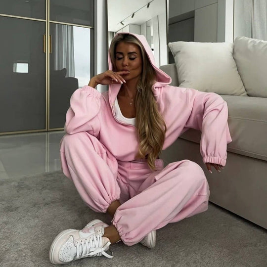 Damen Zip-Hoodie und Relax-Fit Jogginghose aus French-Terry mit elastischem Bund und Kängurutaschen Eichborn Berlin