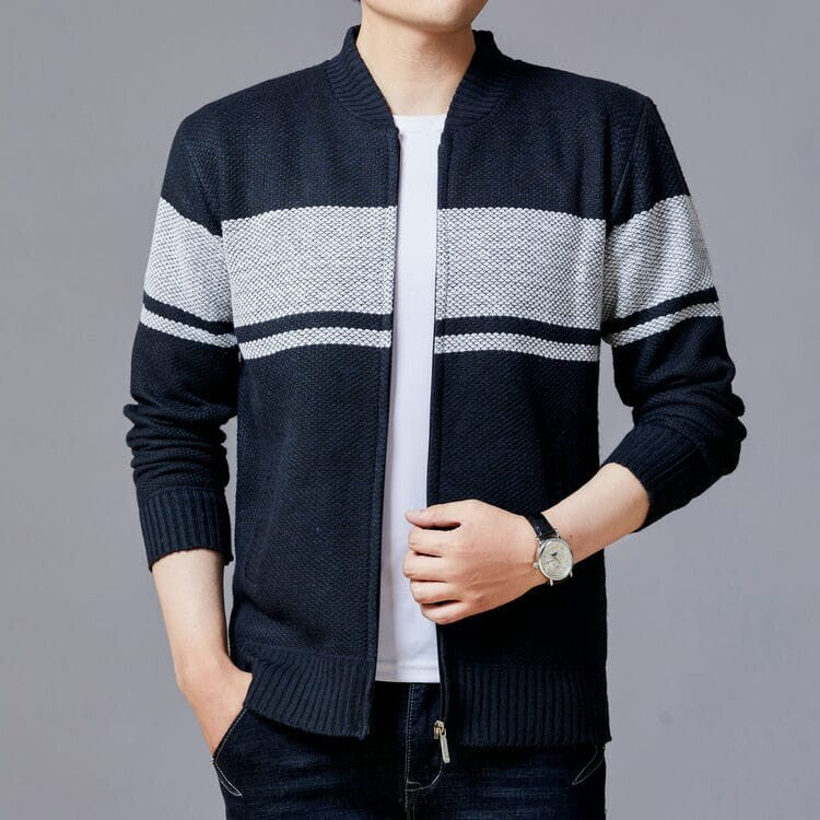 Herren Strickjacke mit modernem Zipper und strukturiertem Design EB