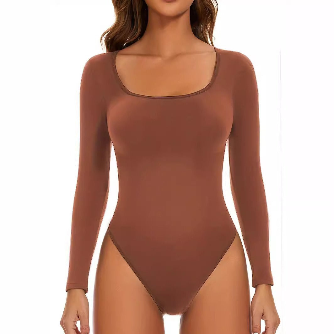 Damen Langarm Bodysuit mit tiefem Ausschnitt und figurformender Passform EB