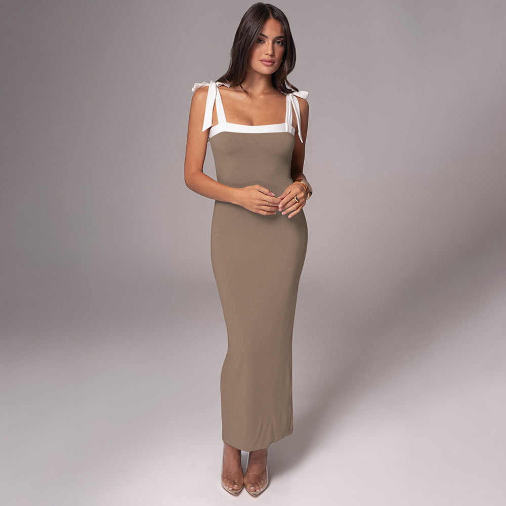 Damen Elegantes Maxikleid mit schmalem Oberteil und dekorativen Schleifen EB