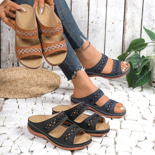Damen bequeme Riemchen-Sandalen mit luftigem Perforationsdesign EB