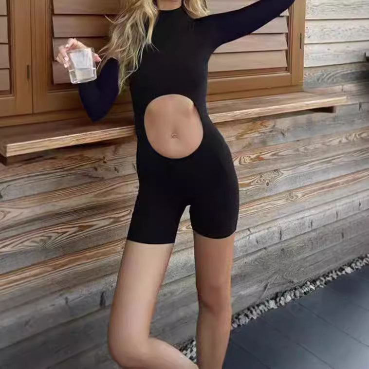 Damen Sportlicher Einteiler mit hohem Kragen und innovativem Cut-Out EB