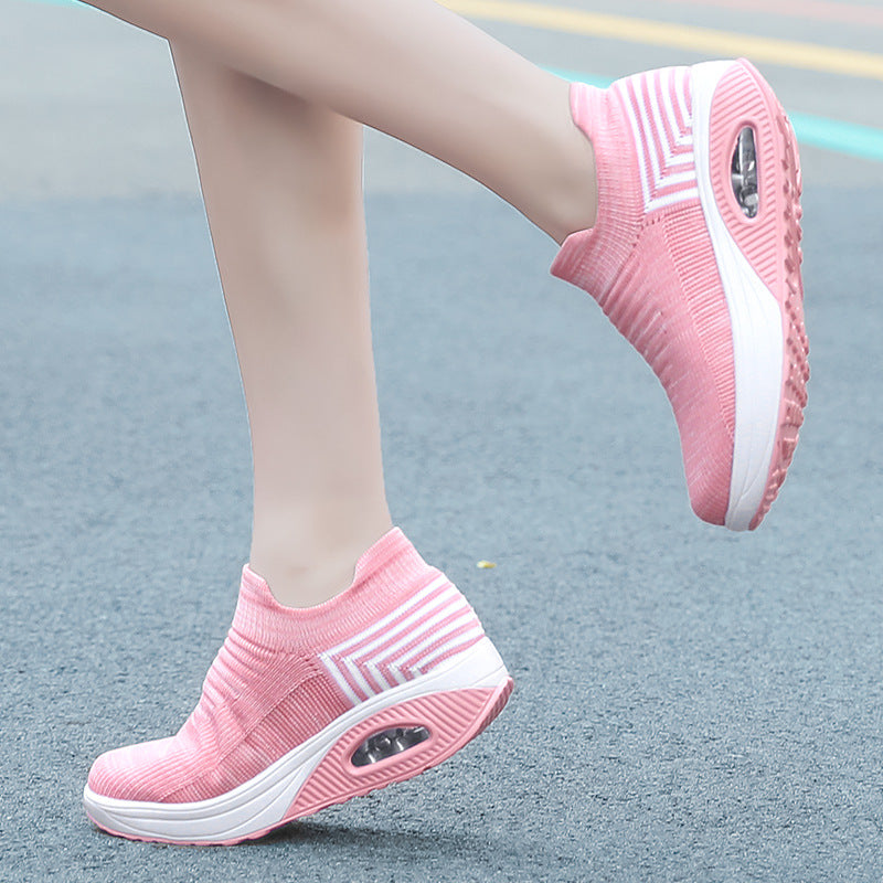 Damen nan gestrickter Schlupf-Walking-Sneaker mit anatomischer Pronationsstütze, Luftpolster-Zwischensohle und sockenähnlichem Schaft EB